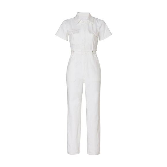 Good American Fit For Success White Denim Short Sleeve Jumpsuit Size Small - Picture 5 of 15